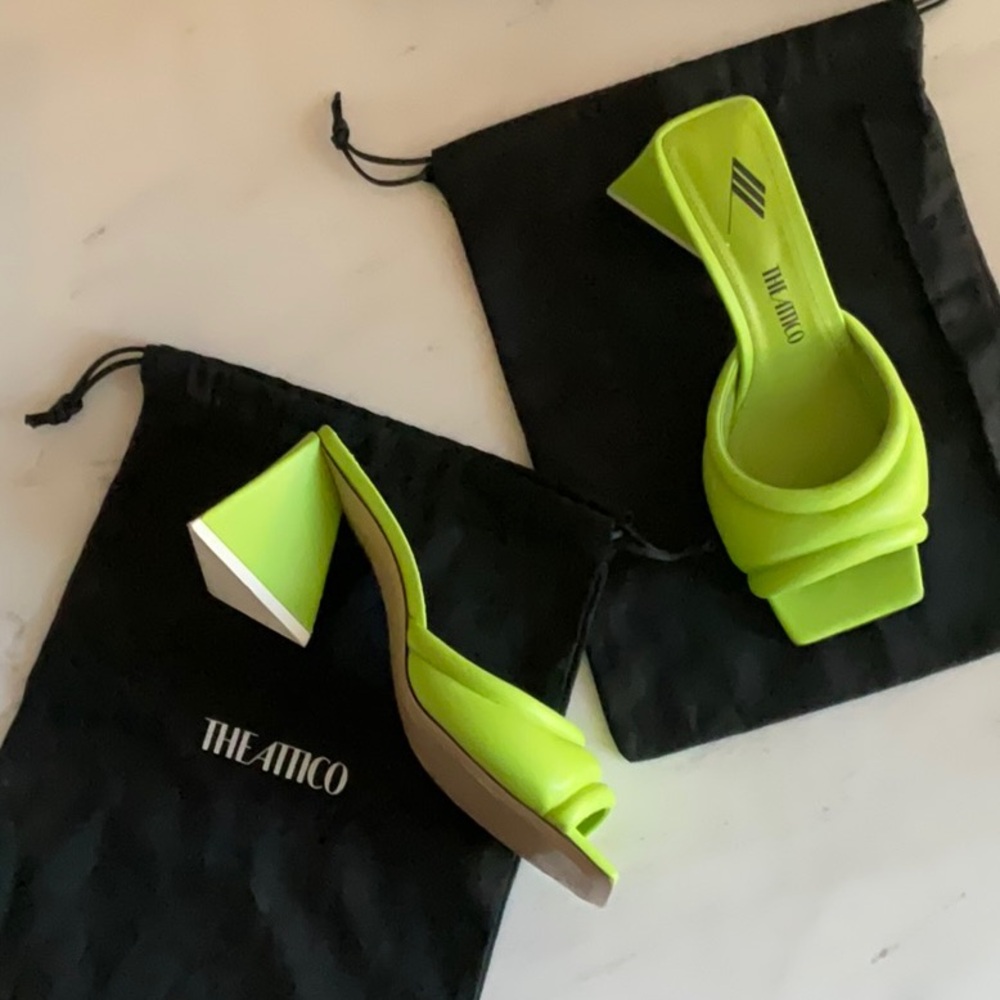 The Attico Bright Green Block Heel Sandals